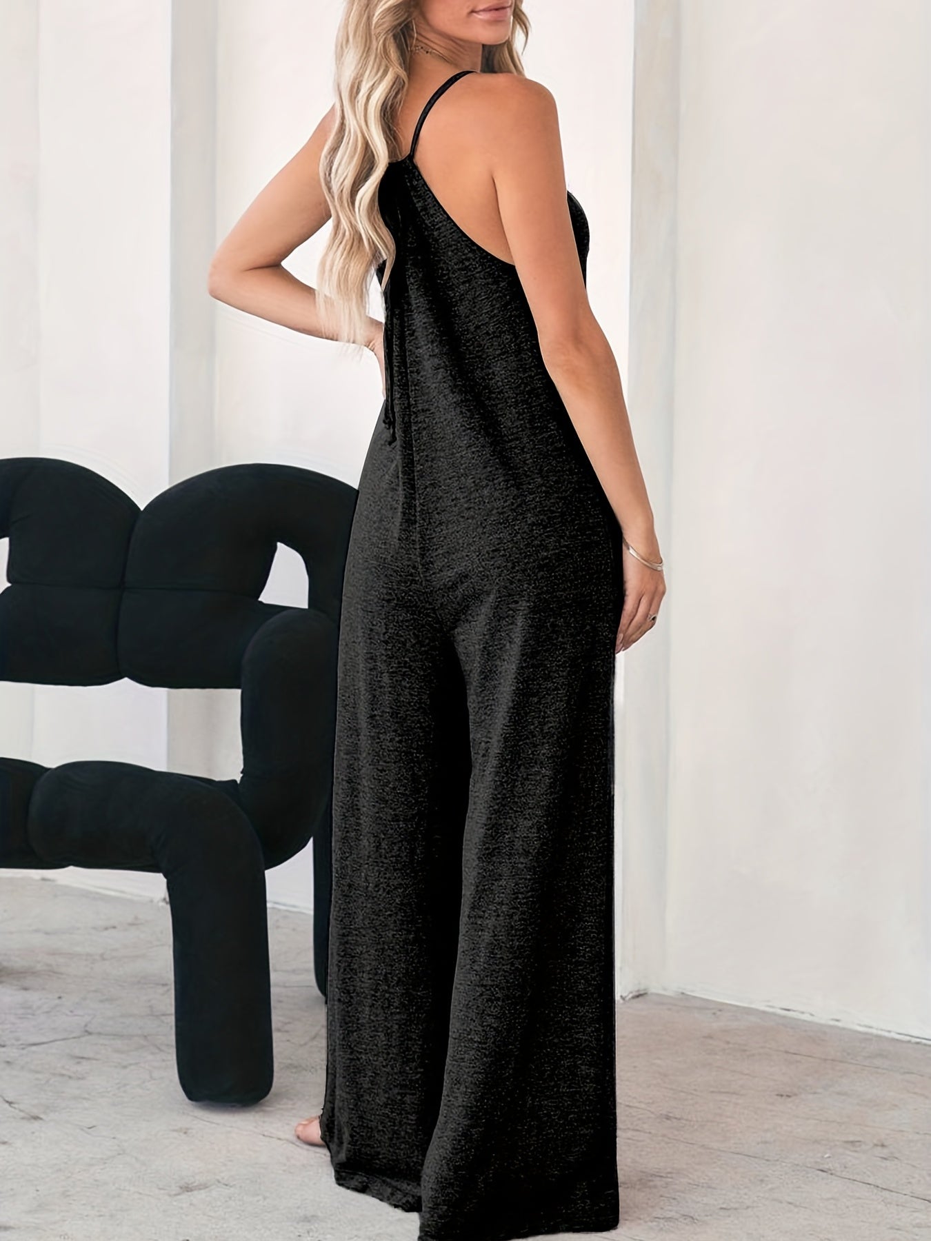 Solid Jumpsuit with Pockets Wide Leg