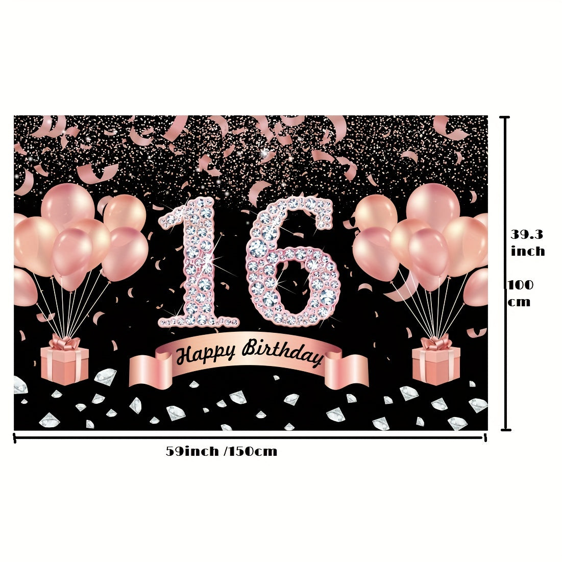 16th Birthday Party Decorations Supplies Happy Birthday Backdrop Banner Pink