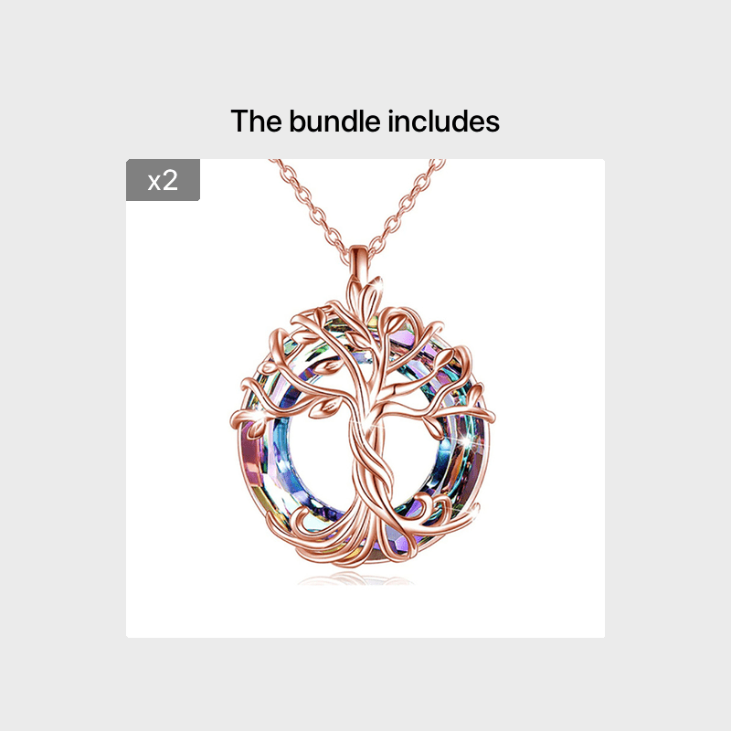 Tree Of Life Necklace Round Rainbow Crystal Pendant Birthday Gift