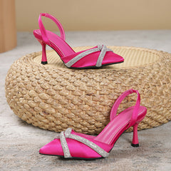 Women's Rhinestone Stiletto Sandals Pointed Toe Mid Heels
