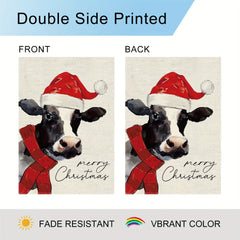 Christmas Cow Garden Flag Double Sided Vertical Rustic Farmhouse Yard Flag