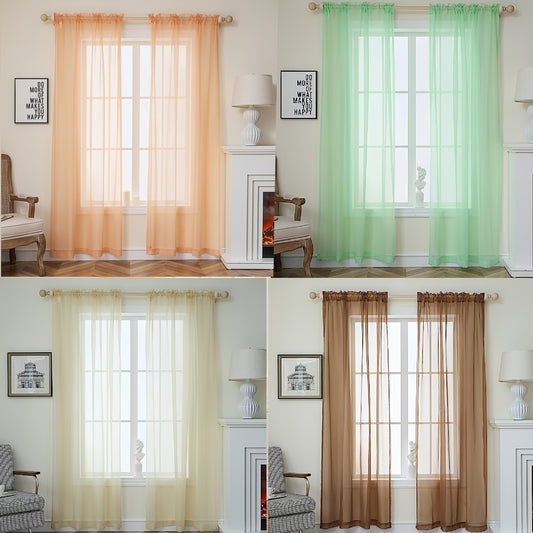 2 Panels Sheer Curtains Rod Pocket Curtain Bedroom Office Living Room Decor