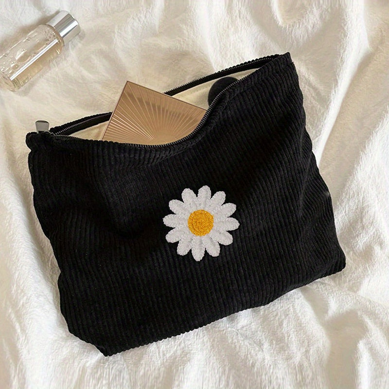 Large Capacity Daisy Corduroy Cosmetic Bag Portable Makeup Storage Bag for Women
