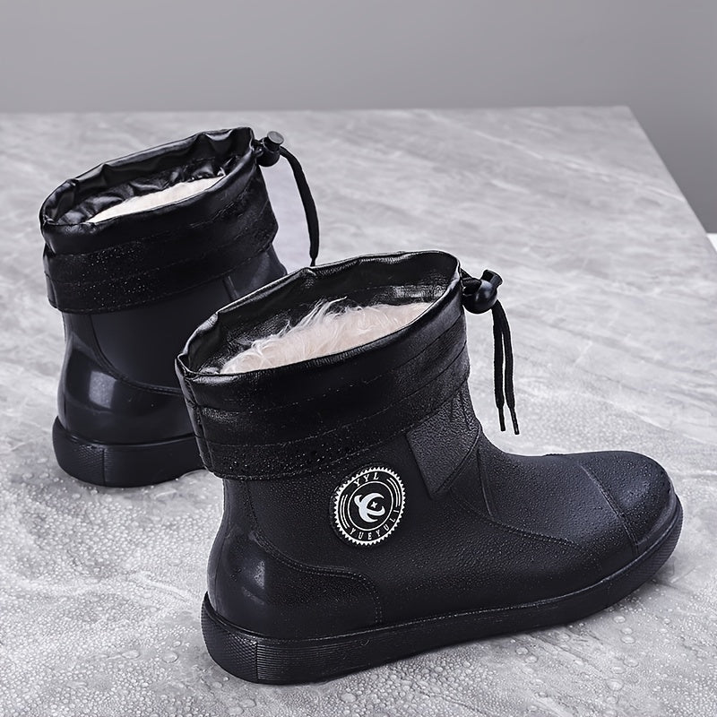 Waterproof Round Toe Rain Boots with Plush Inner Lining