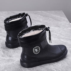 Waterproof Round Toe Rain Boots with Plush Inner Lining