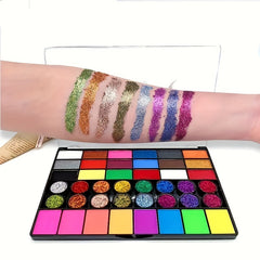 42 Vibrant Face & Body Paint Kit Glitter Palette for Holidays & Parties