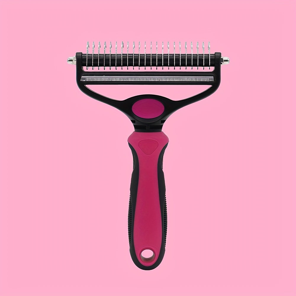 2-in-1 Pet Grooming Brush for Dogs & Cats Deshedding Tool Dematting Rake