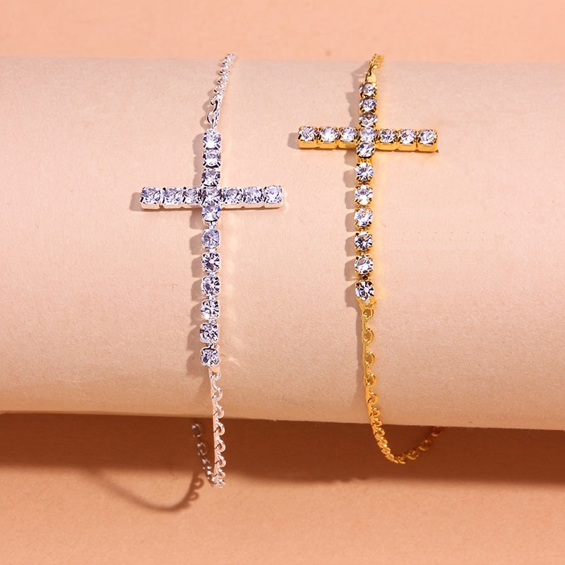 Rhinestone Cross Chain Anklet Dainty Ankle Bracelet