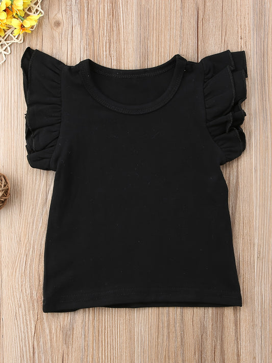 Baby Girls Ruffled Sleeveless T-shirt Crew Neck Basic Tee for Summer