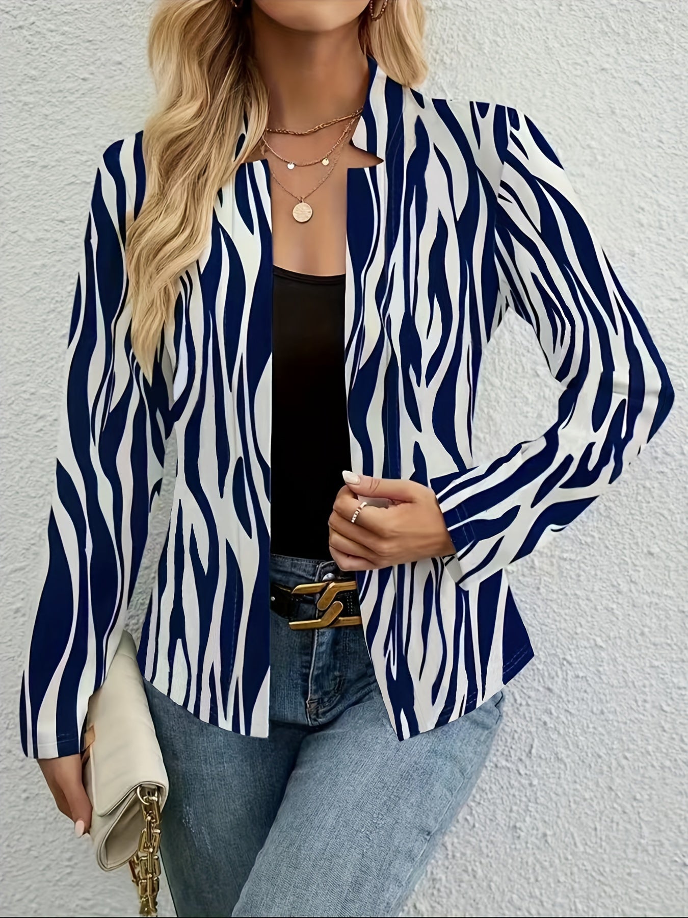 Women's Plus Allover Print Split Collar Blazer
