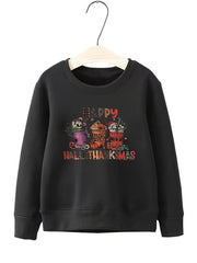 Halloween Beverages Pattern Round Neck Sweatshirt For Girls