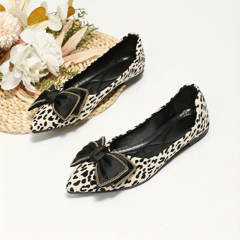 Leopard Print Ballet Flats with Bowknot Detail