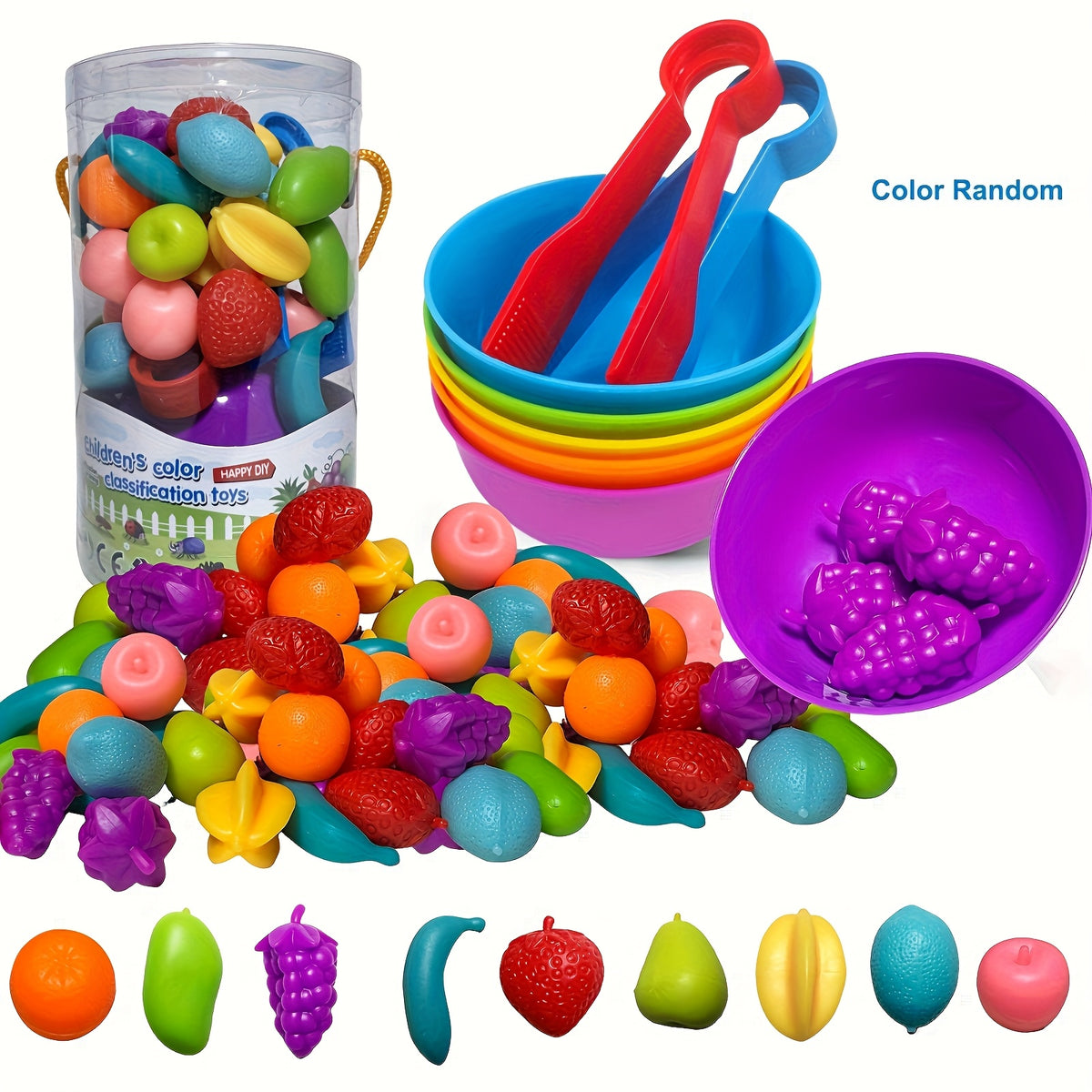 Fruit Theme Counting & Sorting Game with Bowl, Spoons & Balls