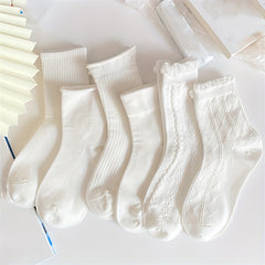 6 Pairs Mid Tube Socks Soft & Comfy Women's Stockings
