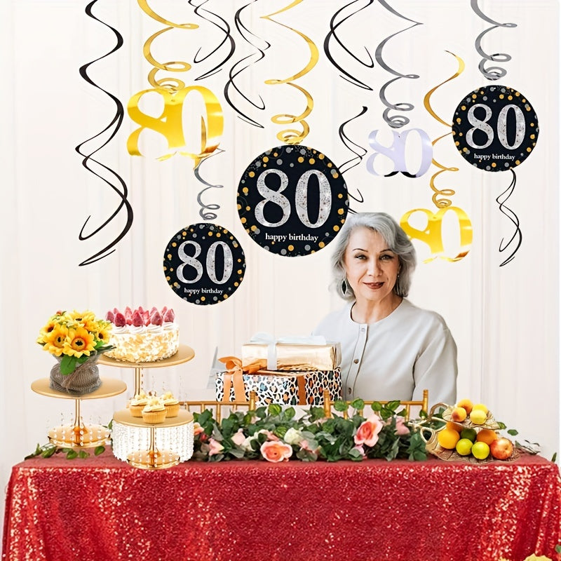 18pcs 80th Birthday PVC Spiral Hanging Decoration