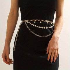 Daisy Layered Waist Chain Vintage Pendant Golden Tassel Metal Chain Belt