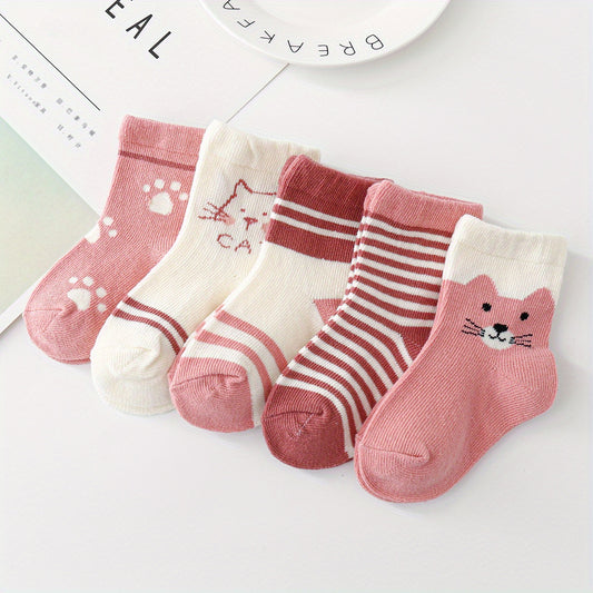 Cat Footprint Striped Tube Socks - Boys and Girls Accessories