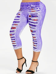 Denim Print Elastic Leggings Casual Skinny Yoga Pants