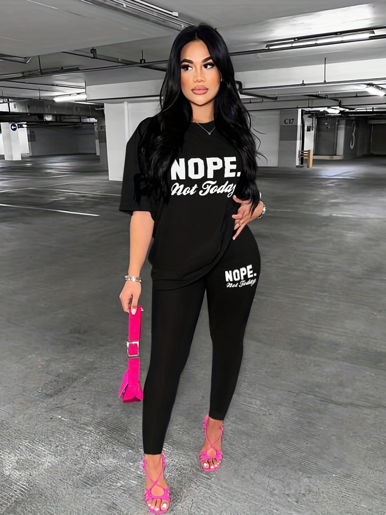 Casual Two Piece Set Crew Neck Tee & Leggings