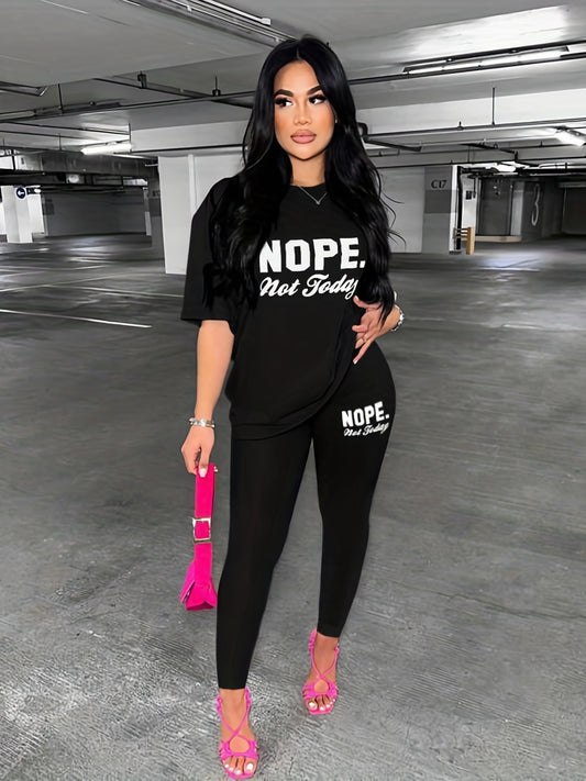 Casual Two Piece Set Crew Neck Tee & Leggings