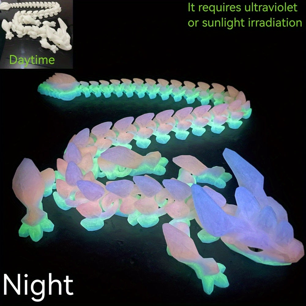 Glow in Dark Crystal Dragon Statue Jointed Body Random Eyes Plastic Decor