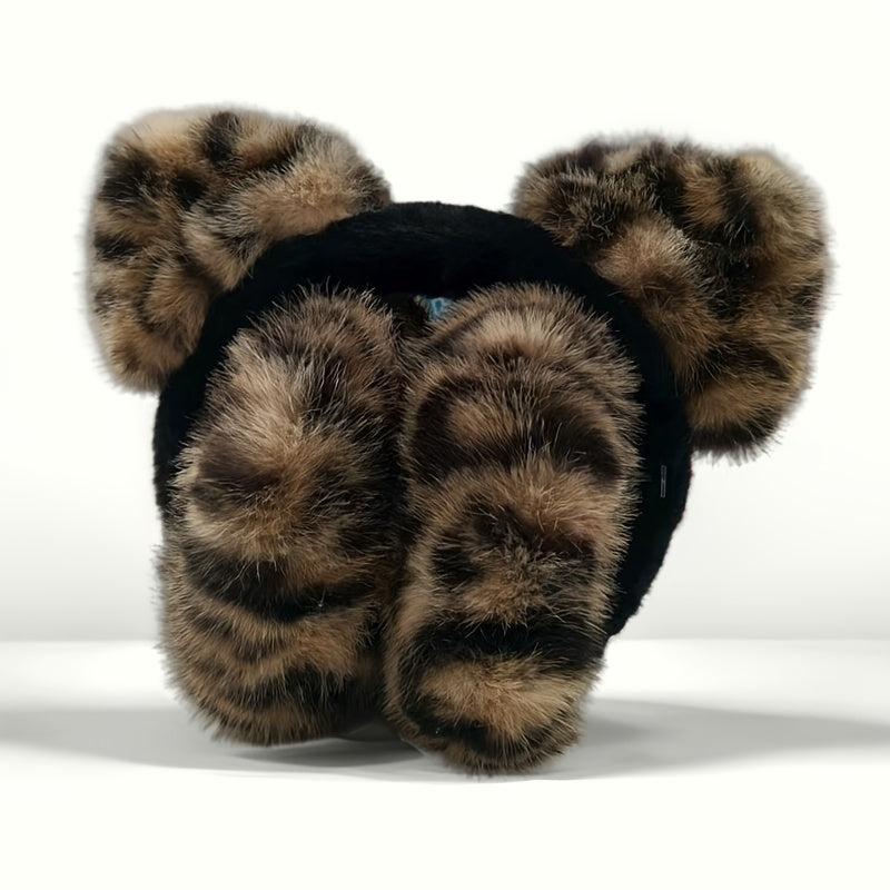 Leopard Print Ear Warmers Foldable Winter Ear Muffs with Soft Faux Fur