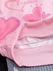 Girls Valentines Heart Print Crew Neck Sweatshirt Long Sleeve Pullover Top