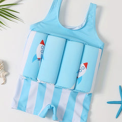 Boys Swimsuit with Inflatable Swimming Ring Rocket Print