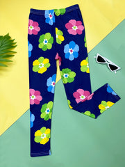 Girls Colorful Flowers Stretch Yoga Pants High Waist Slim Leggings