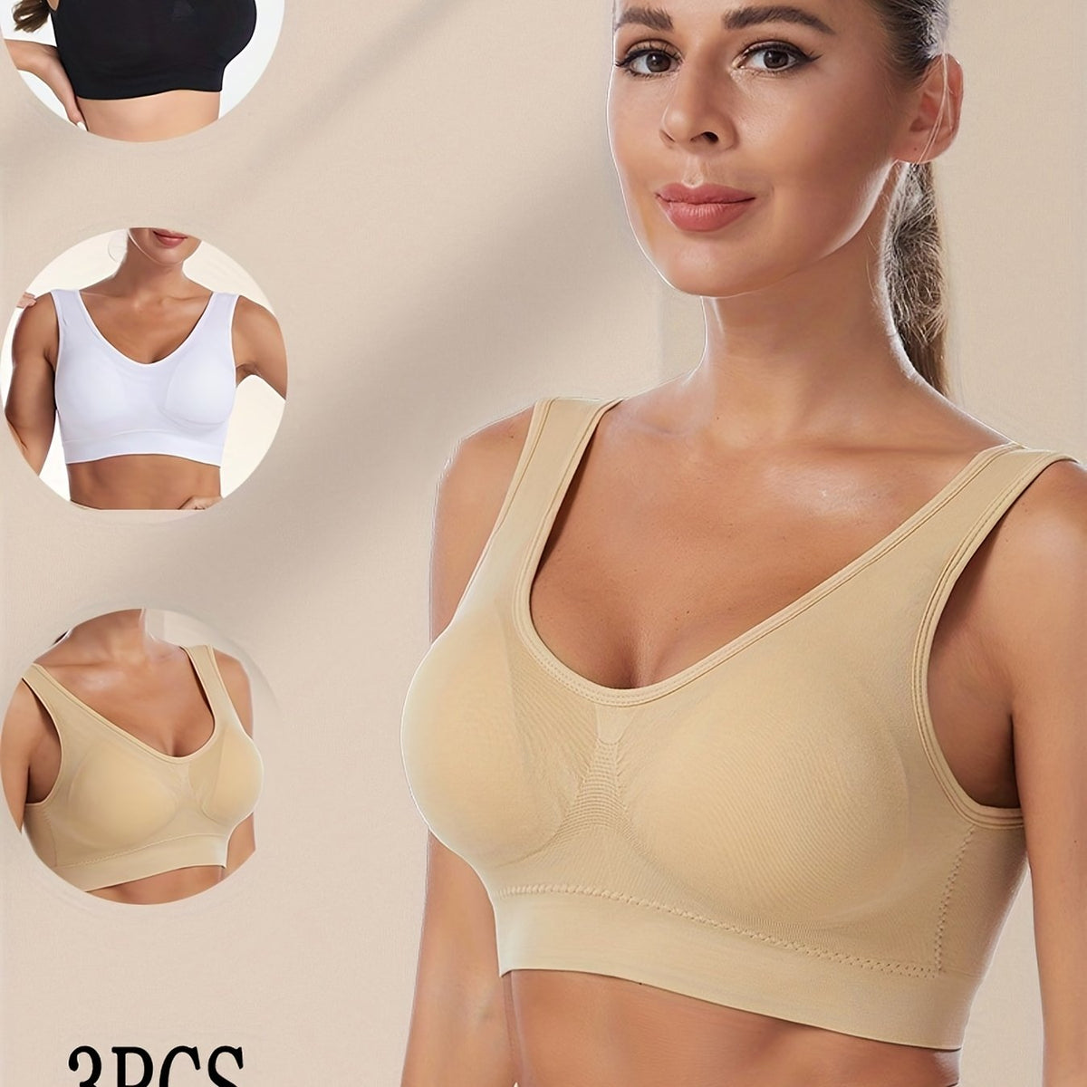 3pcs Wireless Push Up Tank Bra Soft & Comfy Lingerie