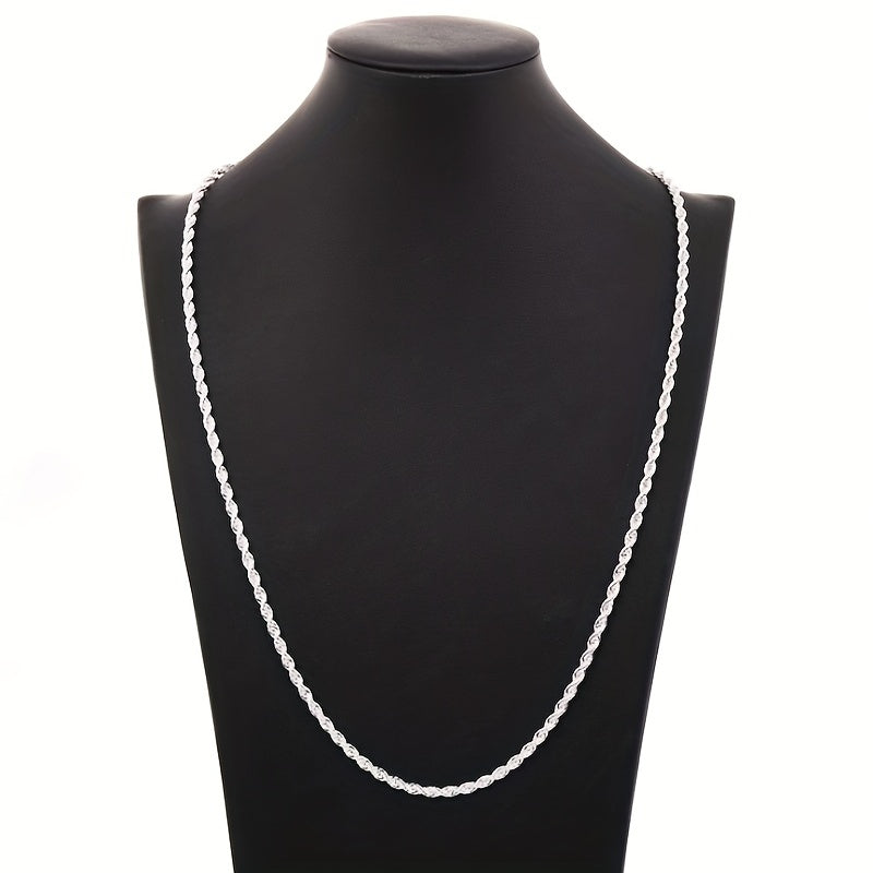 4mm Silvery Twist Rope Bracelet Necklace For Men