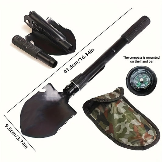 4-In-1 Stainless Steel Folding Survival Shovel for Camping Hiking