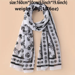 Halloween Skull Print Casual Scarf Solid Gauze Shawl Head Wrap Headscarf
