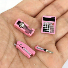4pcs Mini Metal Desk Accessories Set Scissors Pens Highlighters Sticky Notes