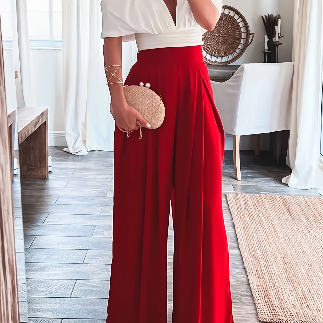Women's Plus High Waisted Wide Leg Solid Trousers