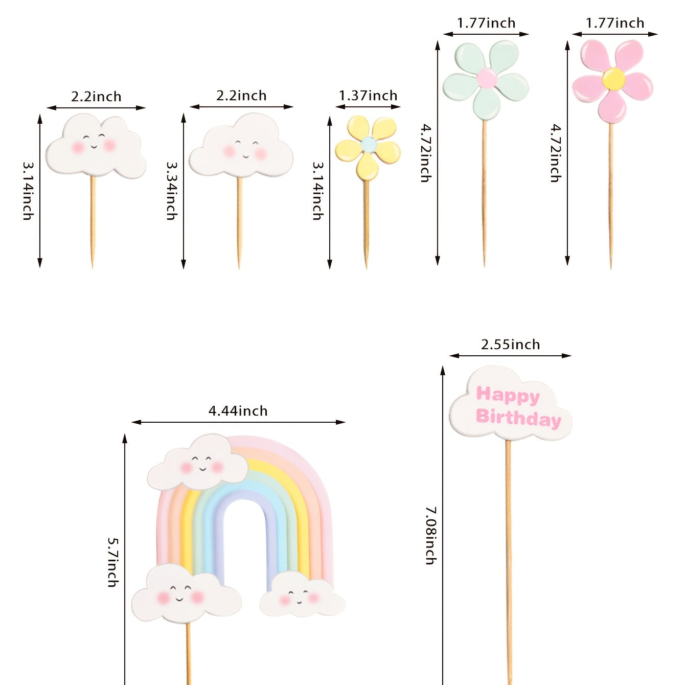 Rainbow Flower Birthday Cake Topper Baking Decoration