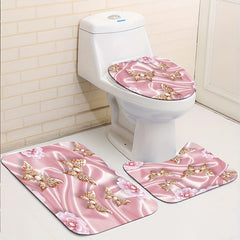 4pcs Christmas Waterproof Shower Curtain Set with Bath Mat and Toilet Seat Cover