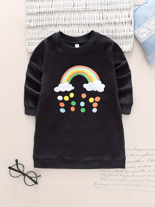 Rainbow Graphic Longline Sweatshirt Dress Girls Crew Neck Comfort Fit