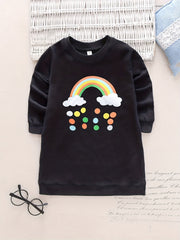 Rainbow Graphic Longline Sweatshirt Dress Girls Crew Neck Comfort Fit