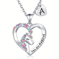 Heart Unicorn Pendant Necklace for Girls