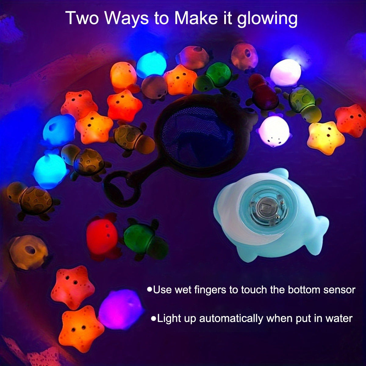 Light Up Sea Animals Set Glitter Colorful Bath Toys - 8pcs