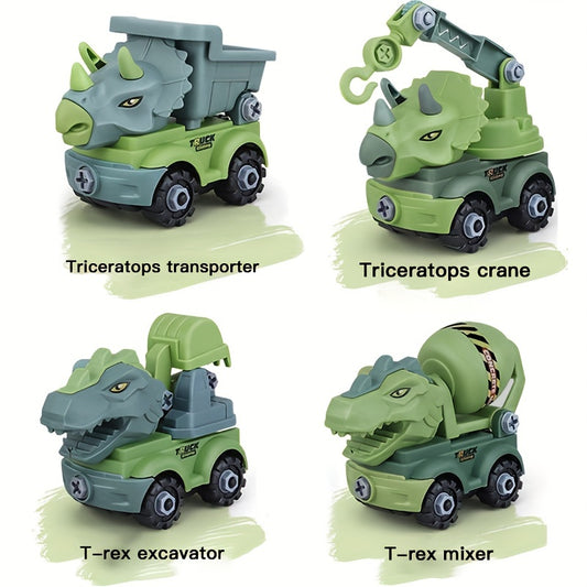 4pcs Dino Assembly Engineering Car Toy Disassembly T-Rex Triceratops Excavator