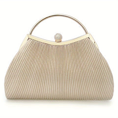 Ruched Evening Bag Top Ring Clutch Purse Rhinestone Handbag