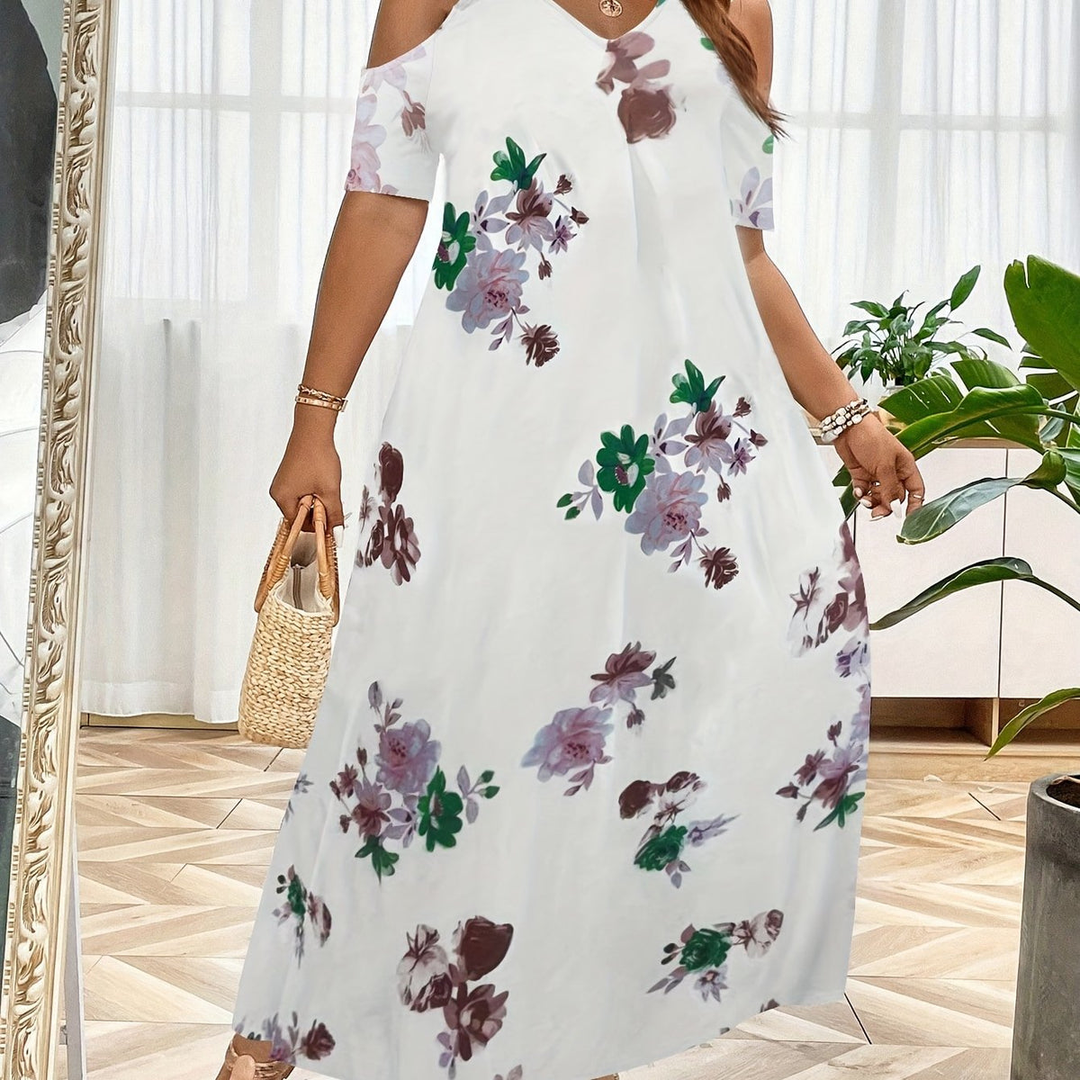  Women's Floral Print Lace Maxi Dress