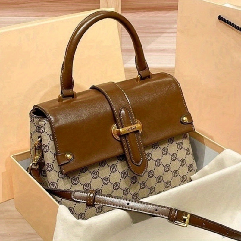 Vintage Geometric Print Crossbody Bag Light Brown