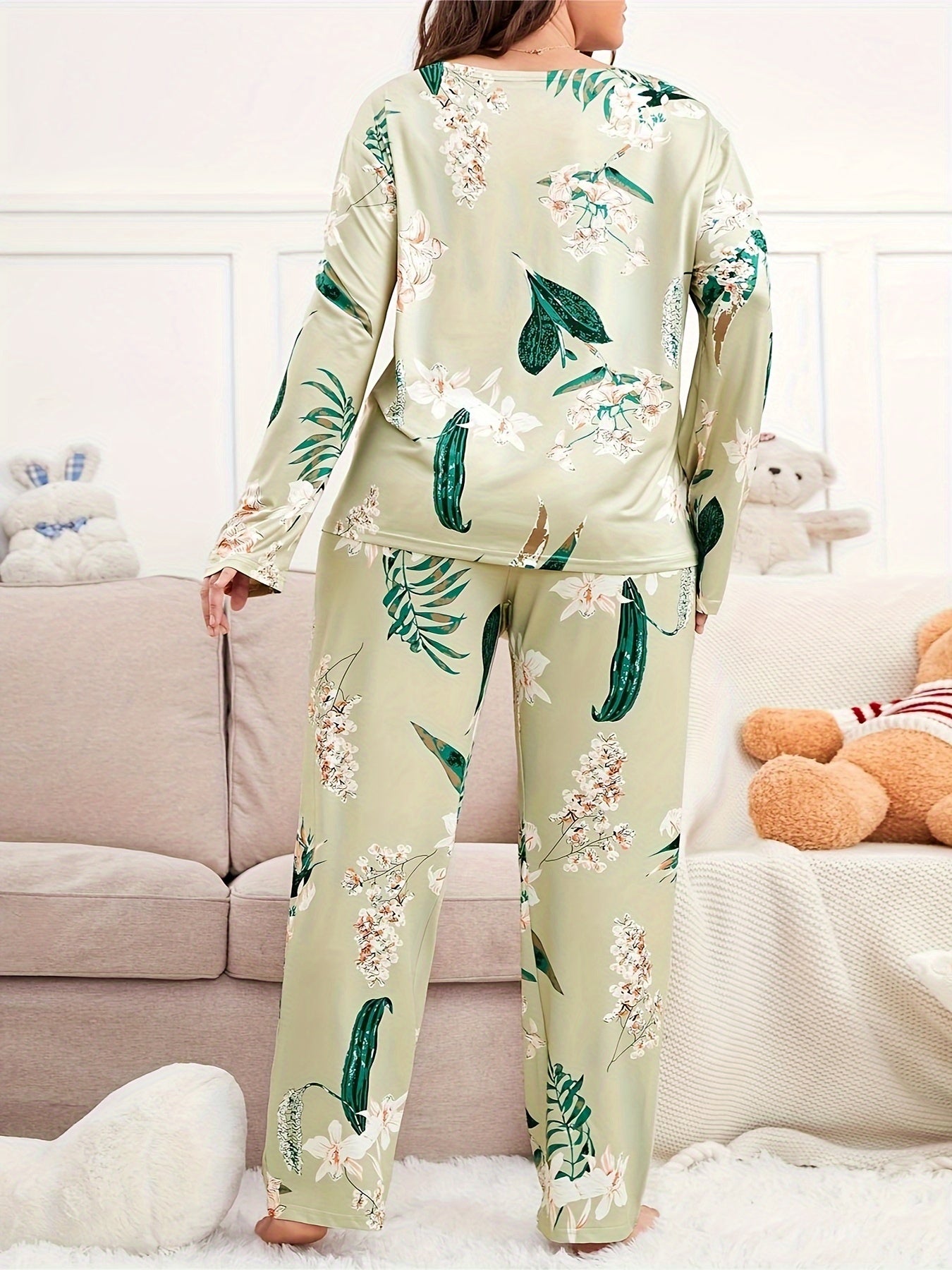  Lounge Set Women's Plus Floral Print Long