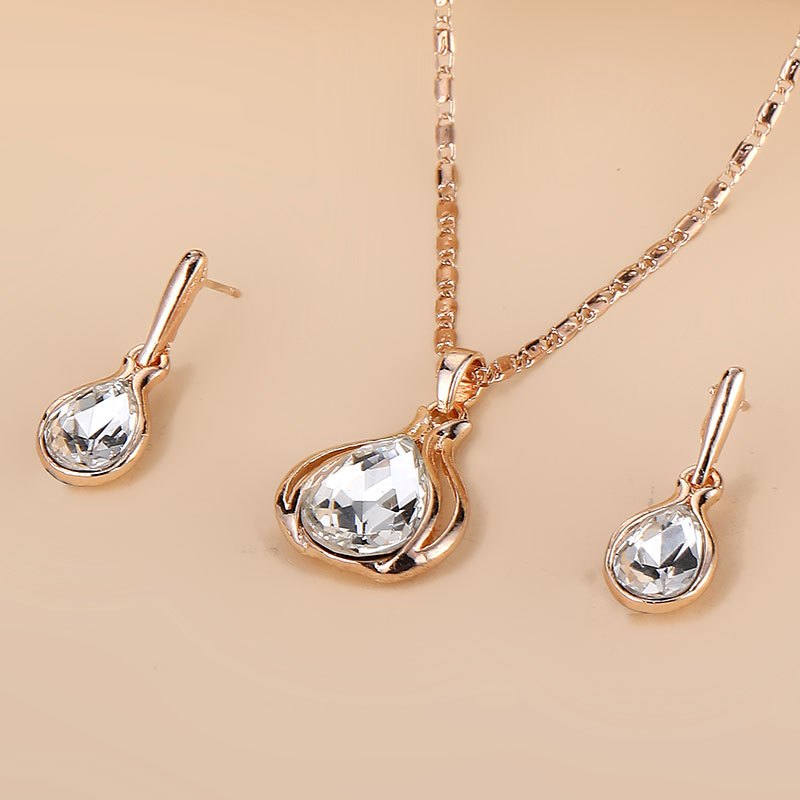 Water Drop Pendant Necklace & Earrings Set for Women/Girls