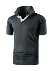 Men's Solid Sport Polo Shirt Quick Dry Active Mid Stretch Lapel Button Up