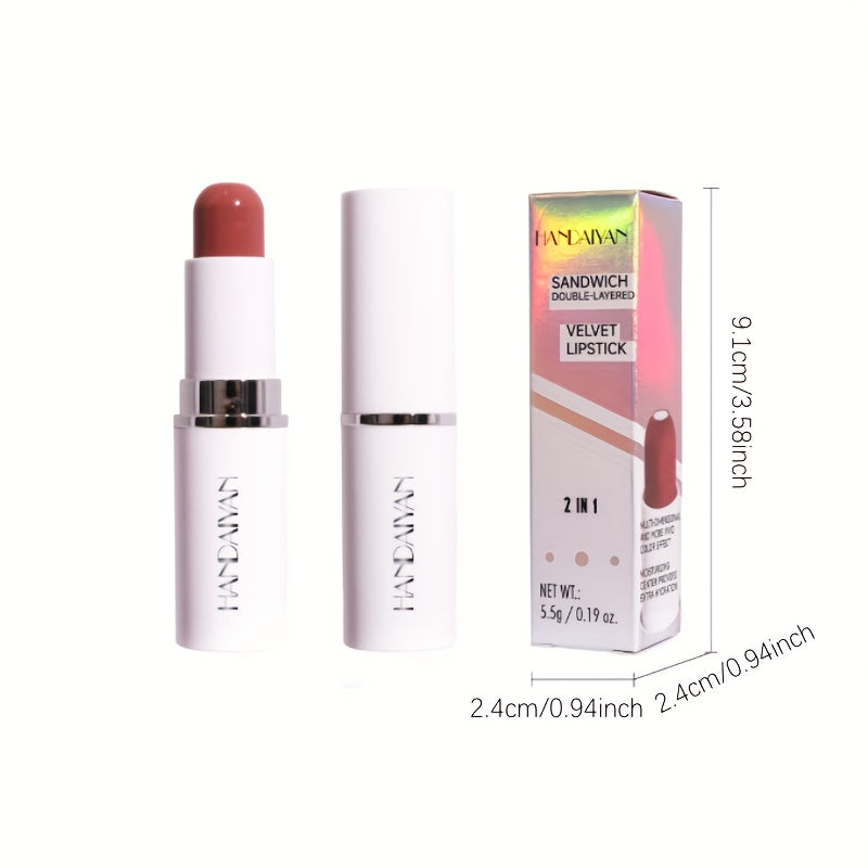 2-in-1 Sandwich Lipstick Matte Moisturizing Long Lasting Waterproof Non Smudge
