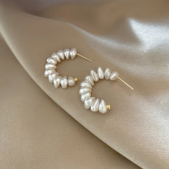 925 Silver Needle C Shaped Faux Pearl Earrings 18K Plated Jewelry